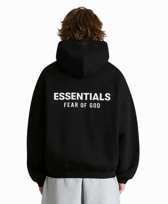 Essentials black hoddie overzise unisex auntentico