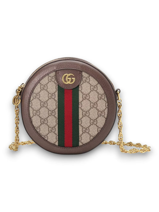 Gucci Ophidia Mini GG Bolso de Hombro Redondo Beige/Ébano