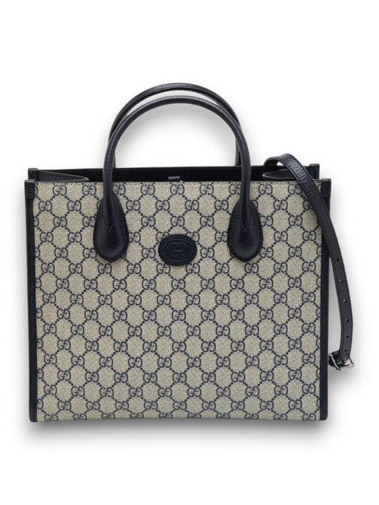 Gucci Tote GG Supreme Con Ribete de Piel