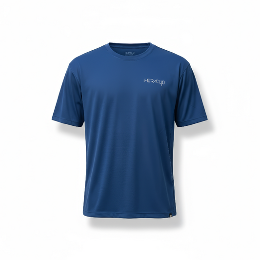 Heraclio camiseta deportiva azul manga corta para hombre, corte regular.
