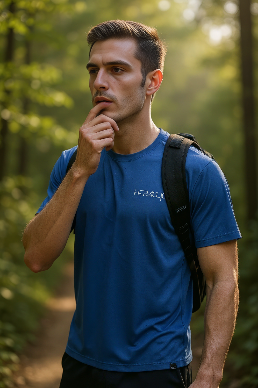 Heraclio camiseta deportiva azul manga corta para hombre, corte regular.