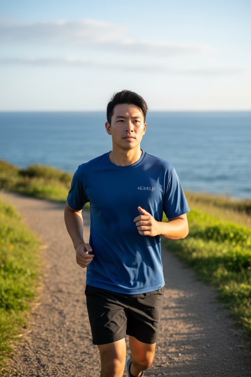 Heraclio camiseta deportiva azul manga corta para hombre, corte regular.