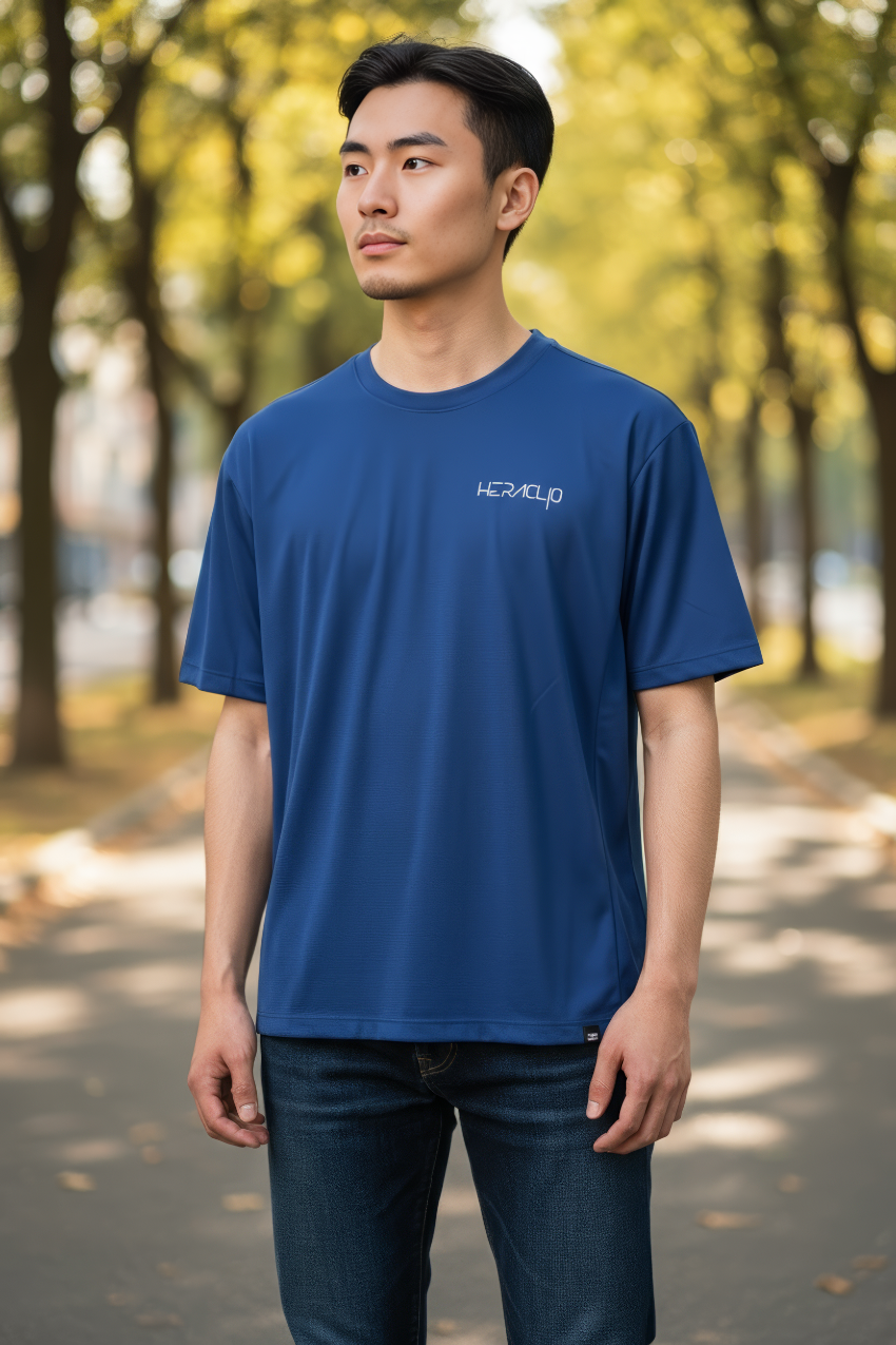 Heraclio camiseta deportiva azul manga corta para hombre, corte regular.